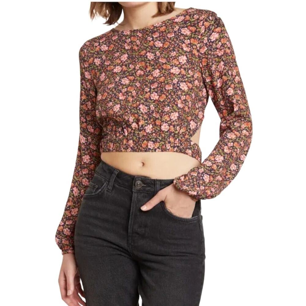 Elodie Purple Floral Cutout Back Top NWT Size XS